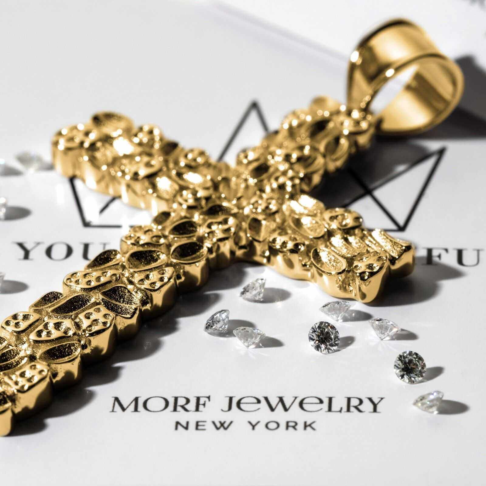 Gold Nugget Cross Pendant