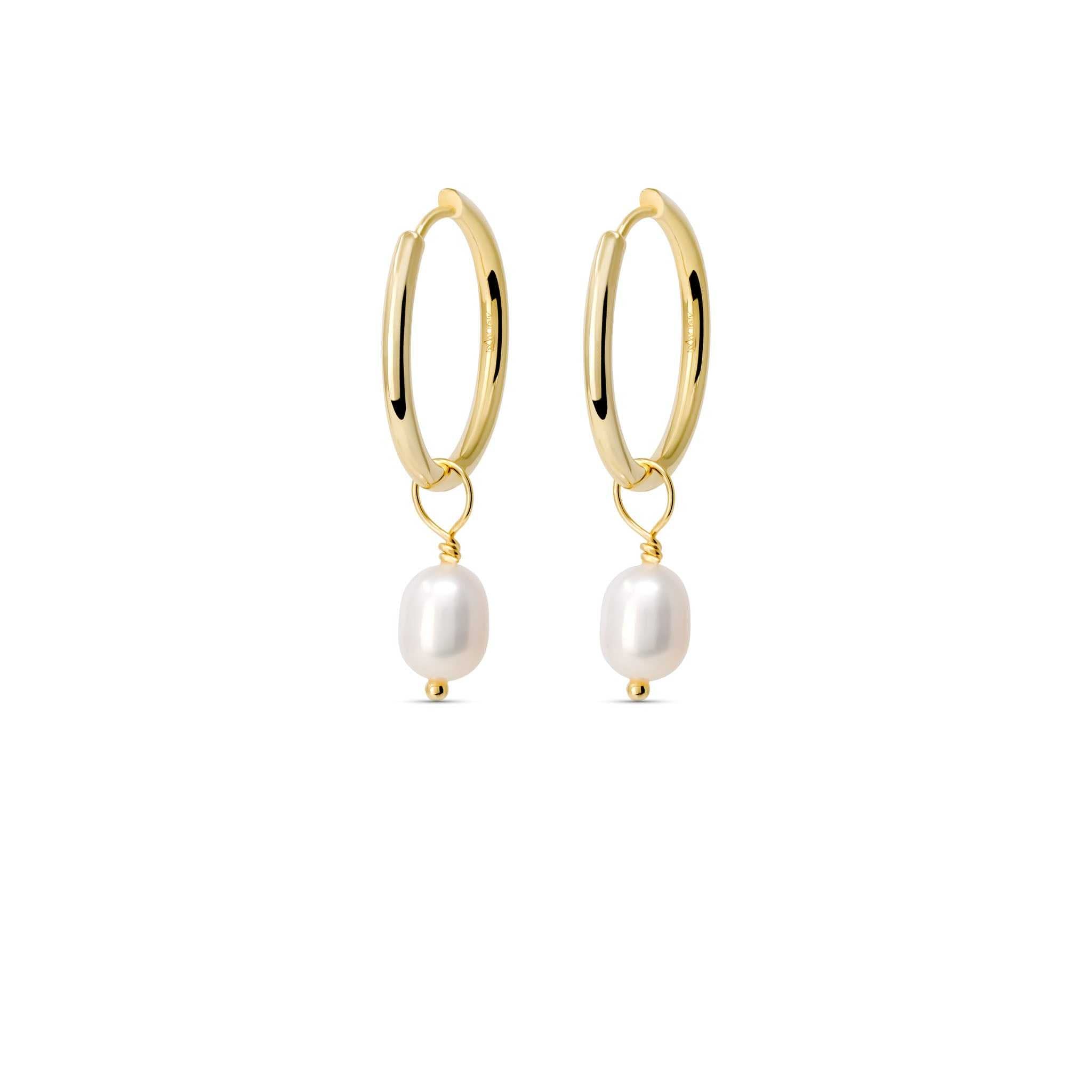 Pearl Huggie Hoops