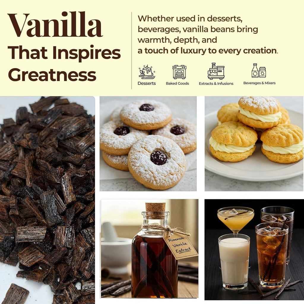 Premium Vanilla  Cuts - 1 lb. From Whole Vanilla Beans Grade B | Cut and Sorted for Easy Use