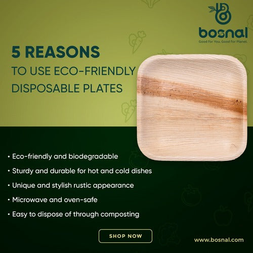 Bosnal - Palm Leaf Biodegradable Plates; 7 inch, Square