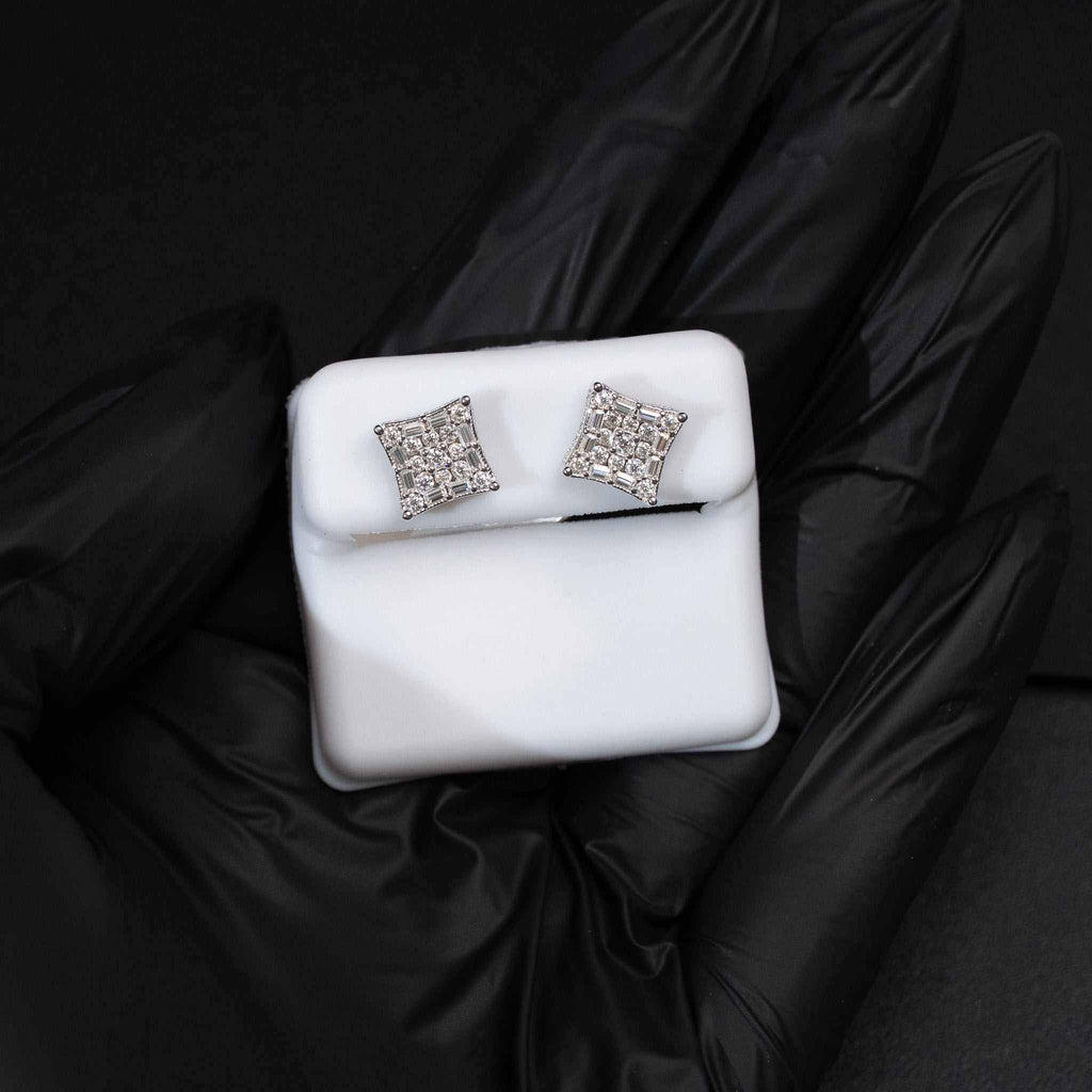 Moissanite Square Kite Earrings 925 Sterling Silver Screw Back