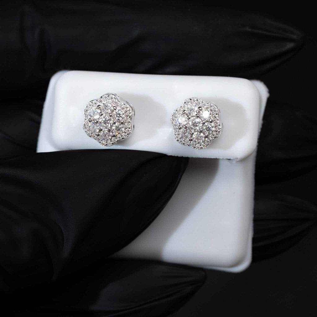 Moissanite Flower Stud Earrings 925 Sterling Silver Screw Back