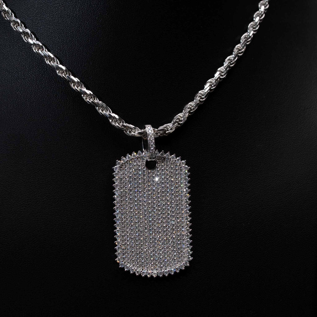 Real Solid 925 Sterling Silver Moissanite Dog Tag Iced Hip Hop Pendant Necklace
