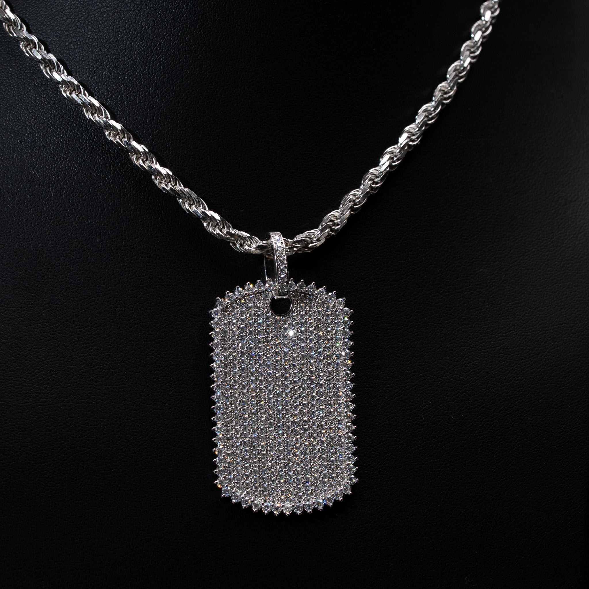 Real Solid 925 Sterling Silver Moissanite Dog Tag Iced Hip Hop Pendant Necklace