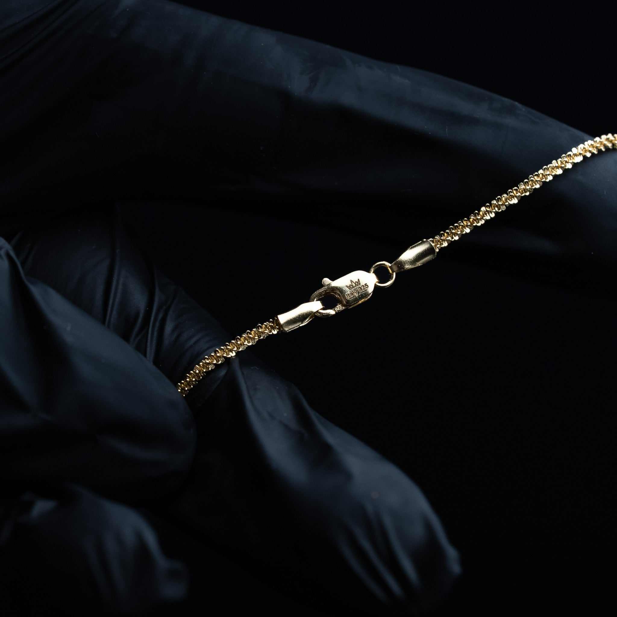 Sparkle Twisted Rock Chain & Bracelet 14K Gold Plated 925 Sterling Silver