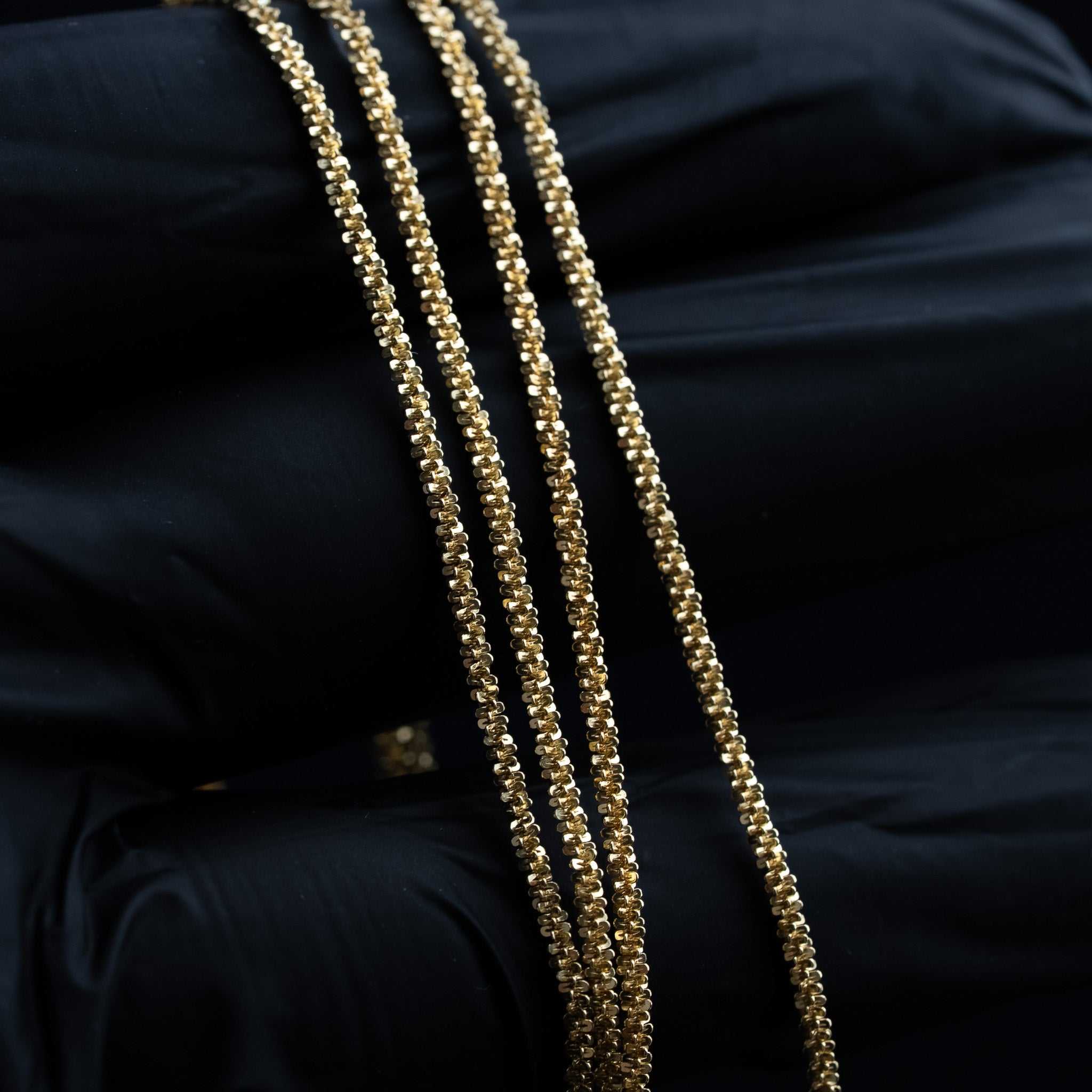 Sparkle Twisted Rock Chain & Bracelet 14K Gold Plated 925 Sterling Silver