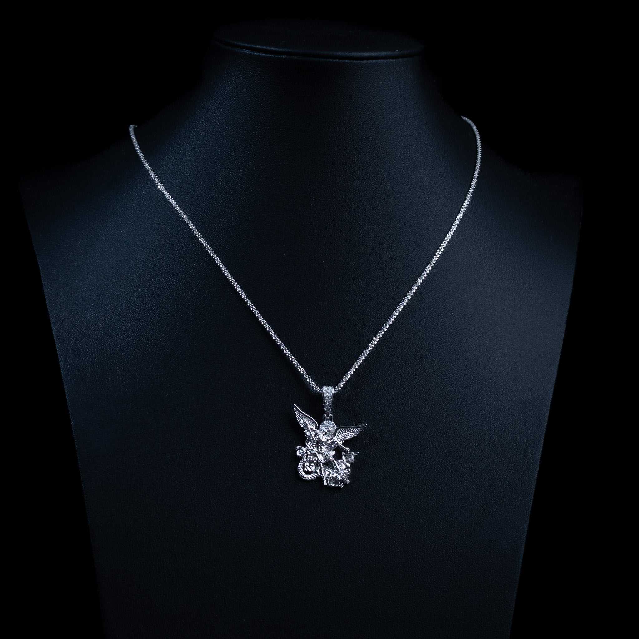 Moissanite Saint Michael The Archangel Pendant 925 Sterling Silver/14K Gold Plated