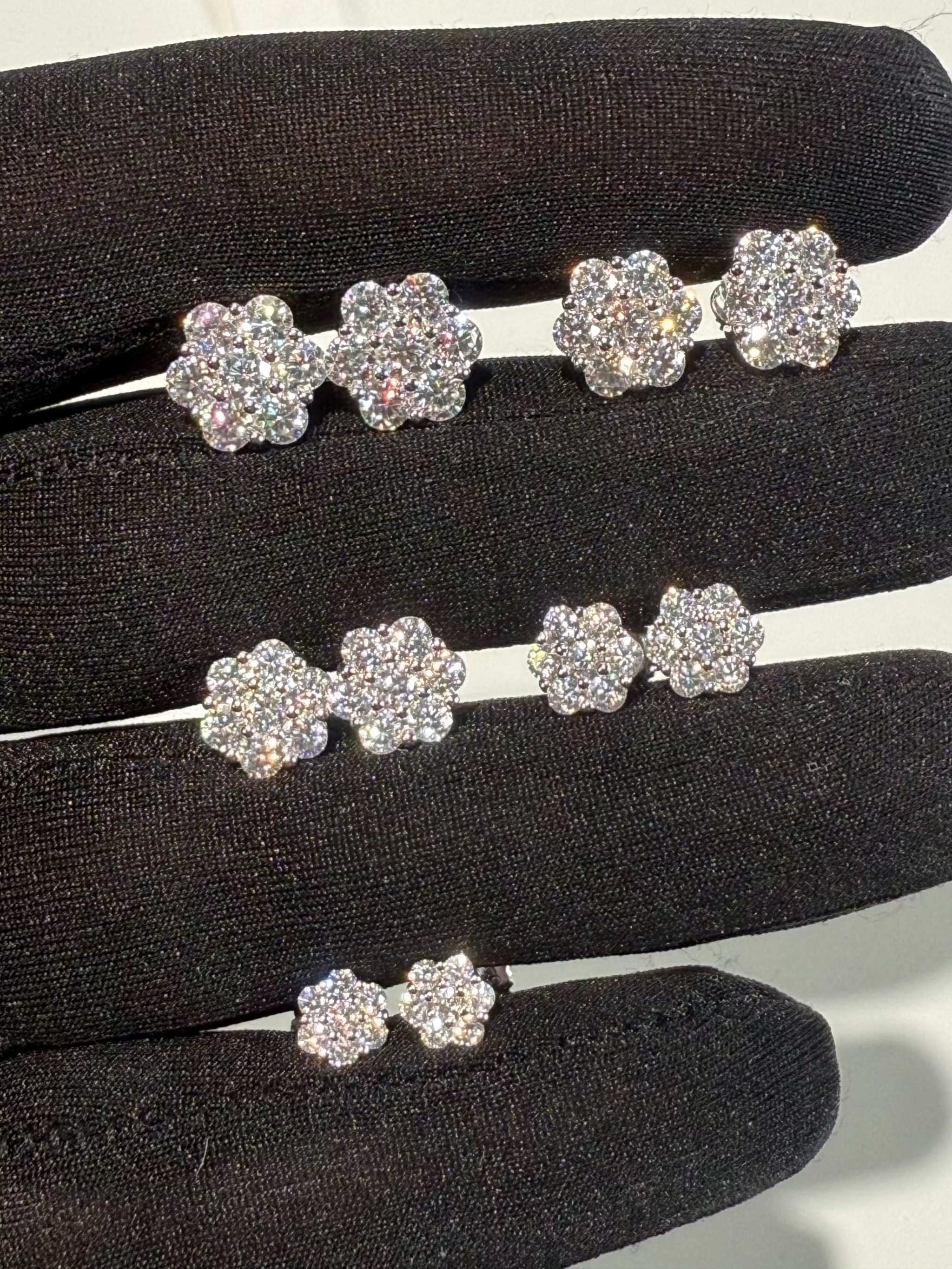 Moissanite Stud Cluster Flower Earrings 925 Sterling Silver 6-10mm VVS