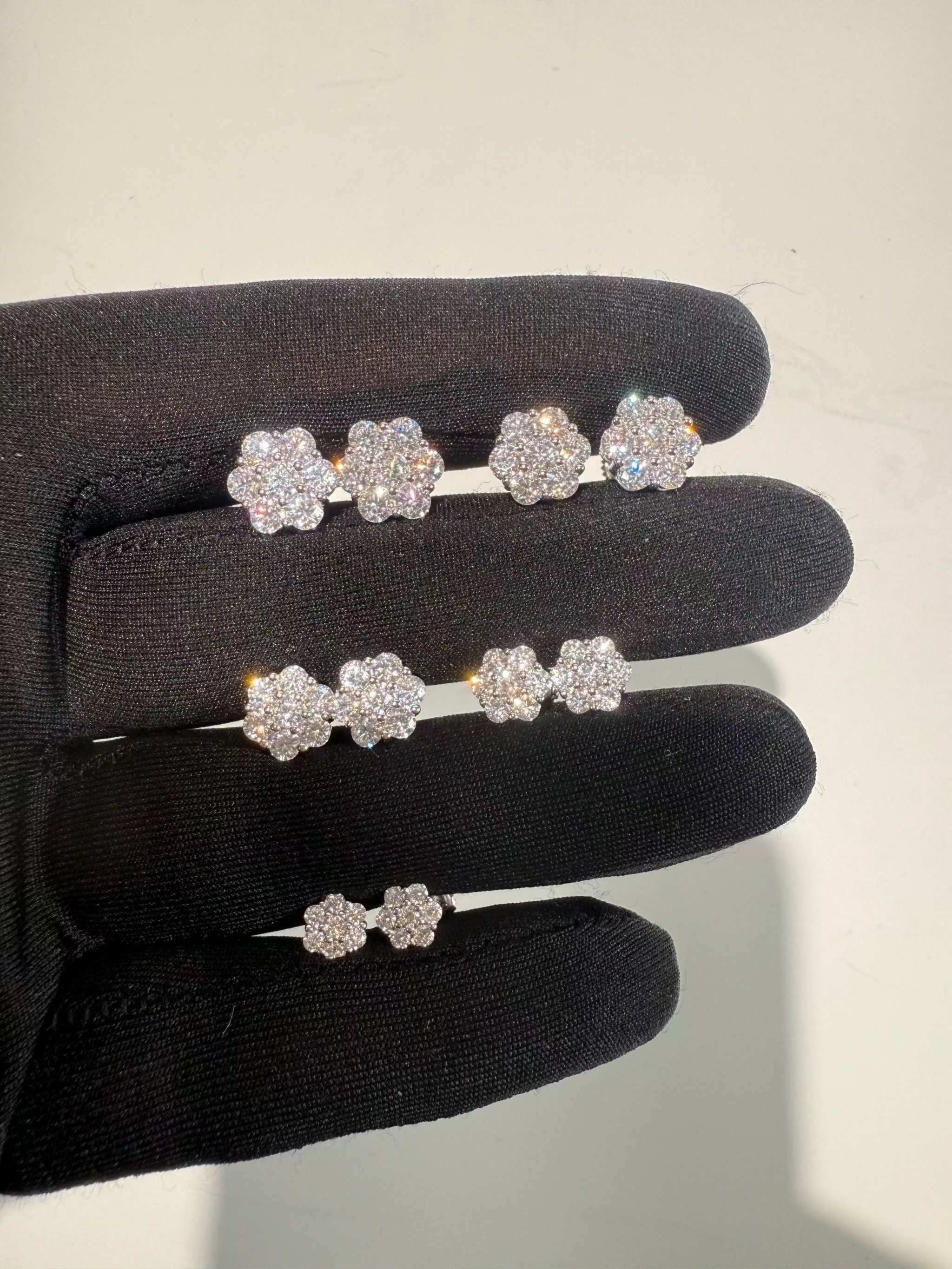 Moissanite Stud Cluster Flower Earrings 925 Sterling Silver 6-10mm VVS