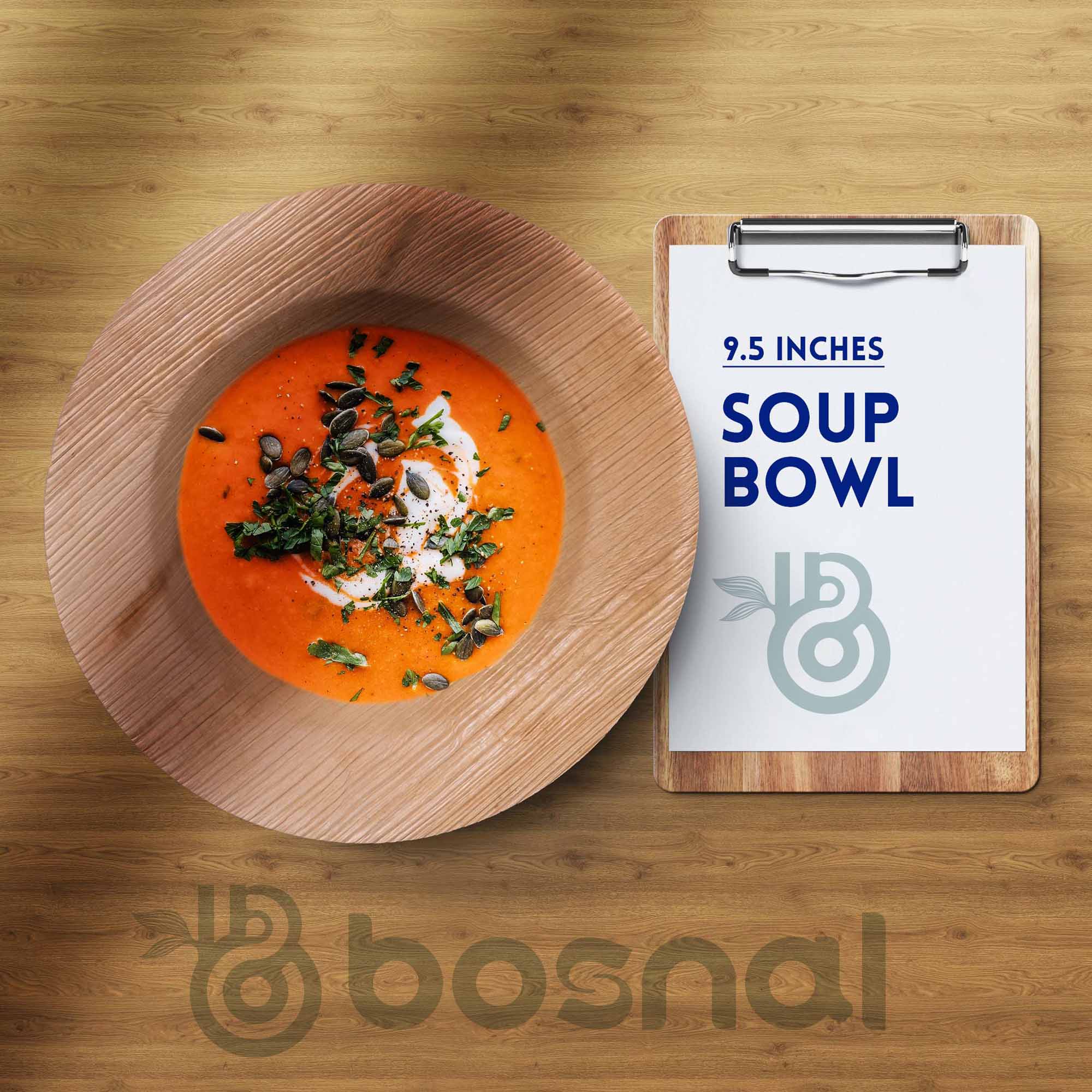 Bosnal - Palm Leaf Biodegradable Bowls, 9.5 inch Round Soup Bowl