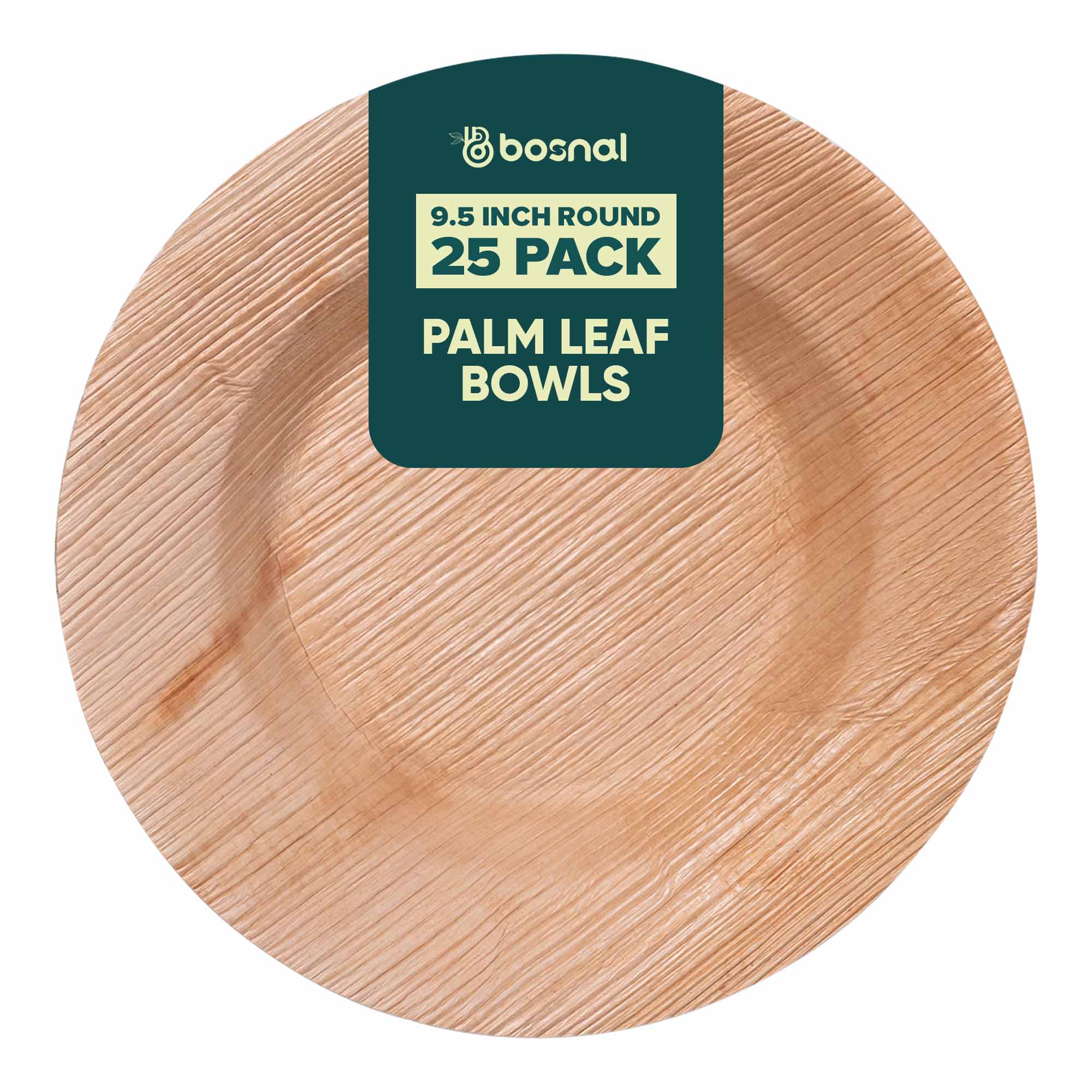 Bosnal - Palm Leaf Biodegradable Bowls, 9.5 inch Round Soup Bowl