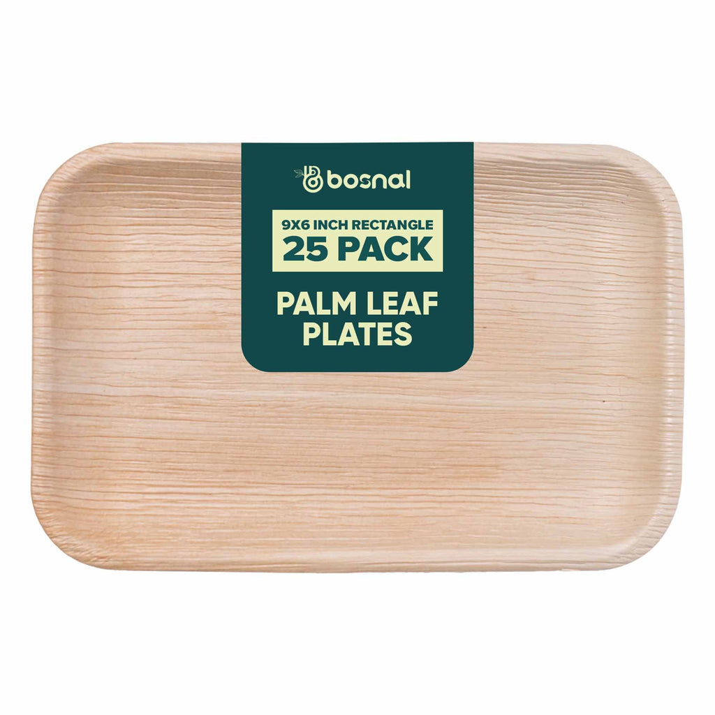 Bosnal - Palm Leaf Biodegradable Plates, 9 x 6 inch Rectangle