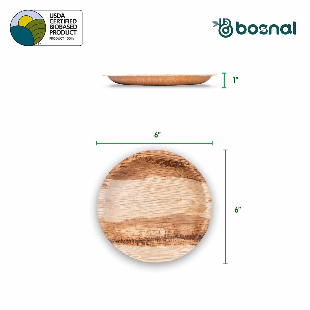 Bosnal - Palm Leaf Biodegradable Plates, 6 inch, Round