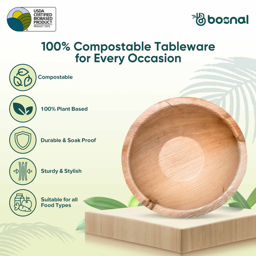 Bosnal - Palm Leaf Bowl, 6 inch, Round , 25 Pcs