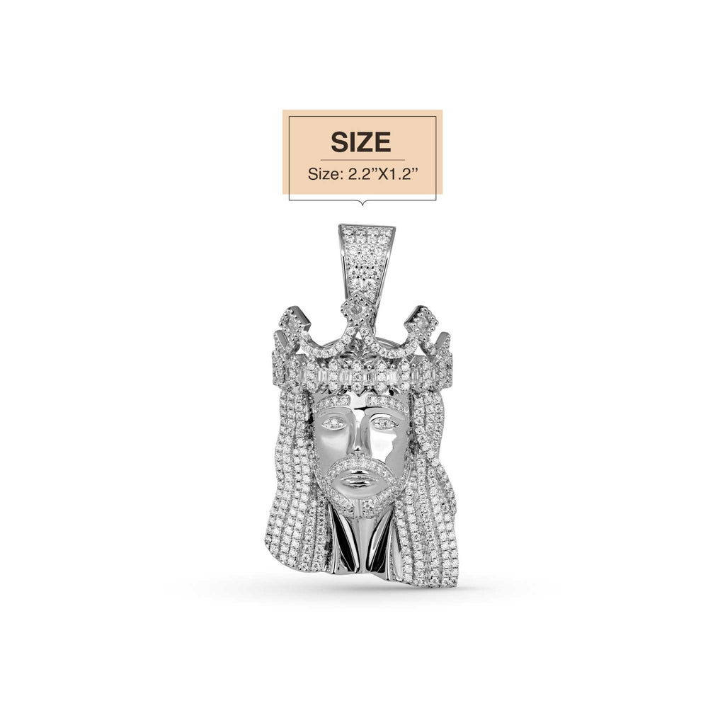 Moissanite Iced King Crown Jesus Head Piece Pendant - 925 Sterling Silver