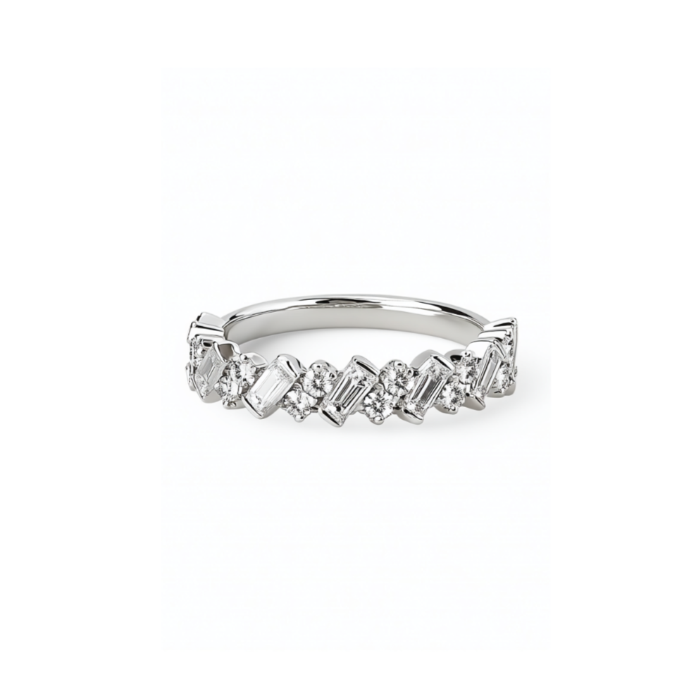 Moissanite Ring for Women – 1.1 Carat Baguette & Round Cut 925 Sterling Silver