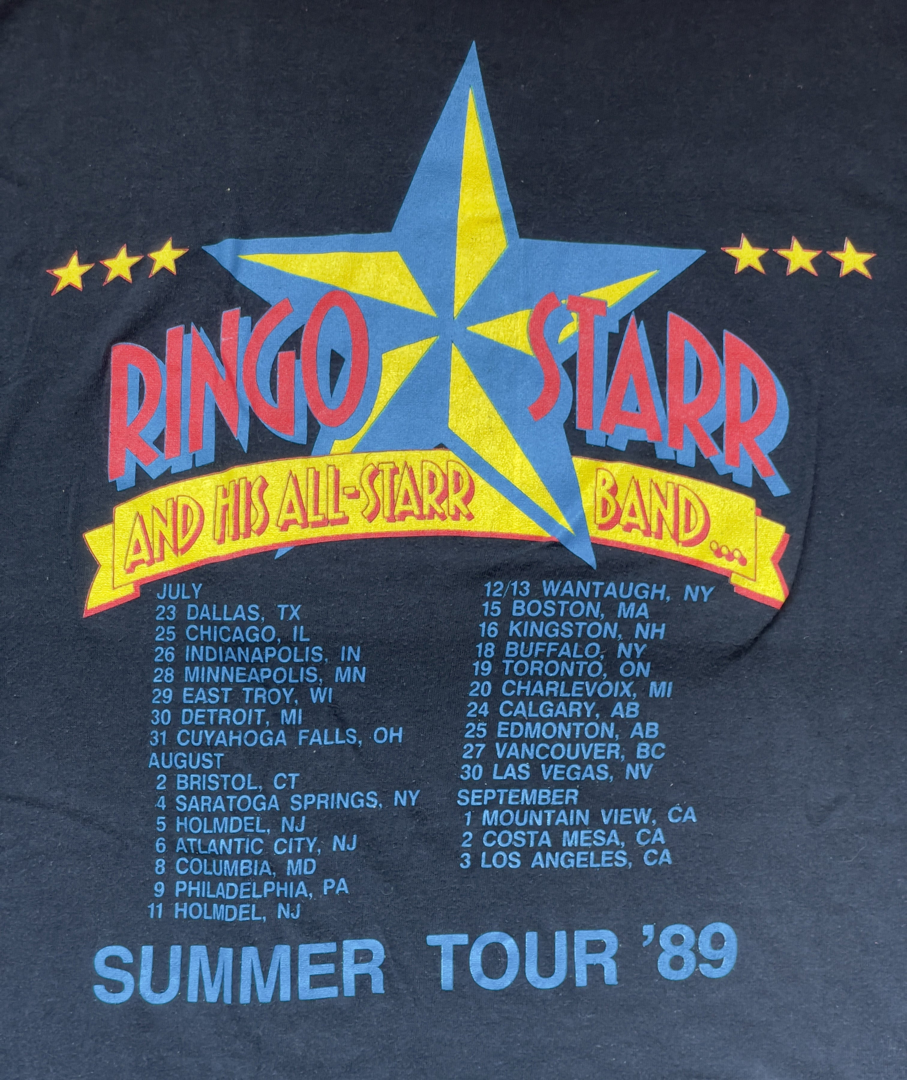 Ringo Starr & All His All-Starr Band... Summer Tour '89 Black Shirt | 50/50 Men's XL Short Sleeve T-Shirt |