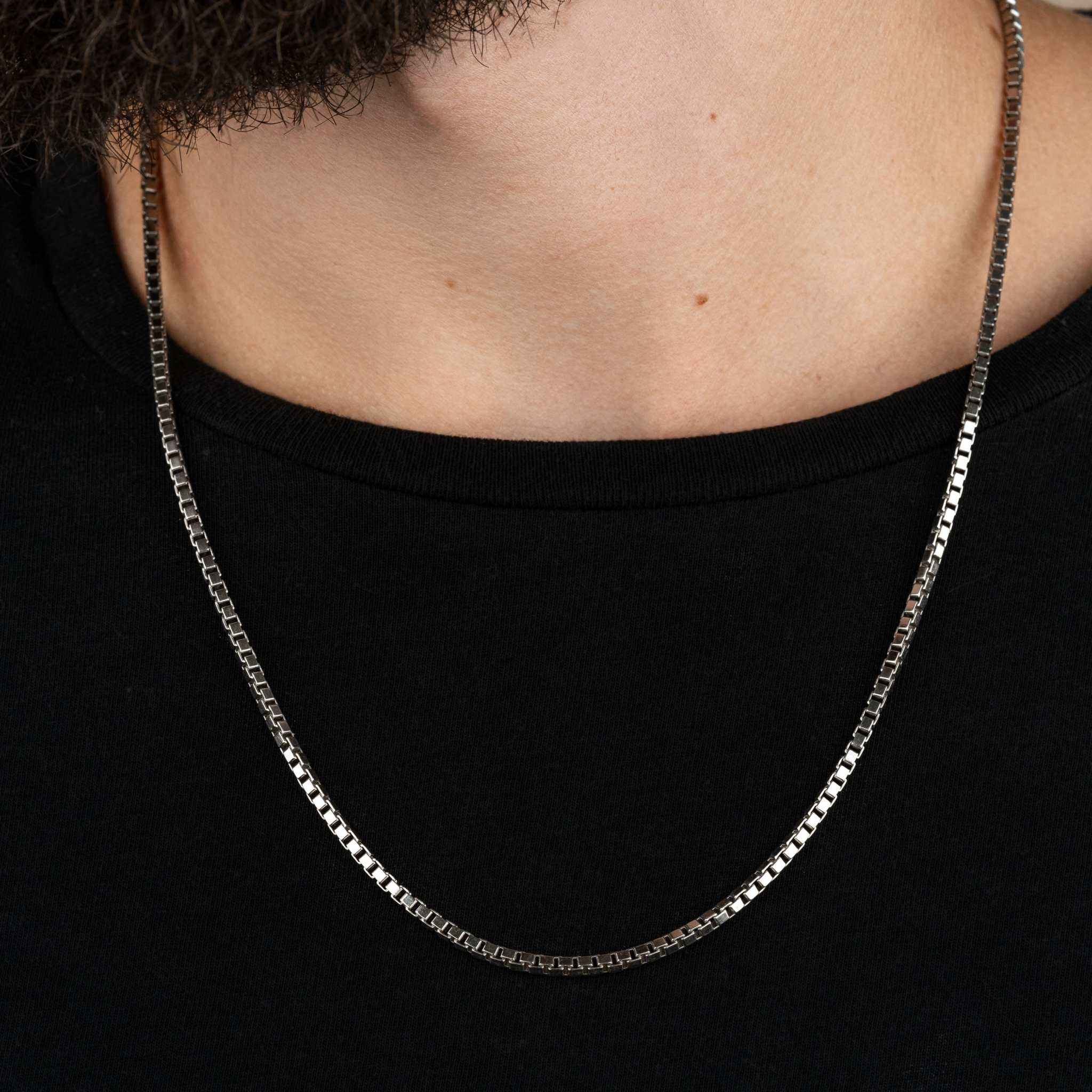 Box Chain Solid 925 Sterling Silver High Polished Rhodium Plated 1-3mm ITALY