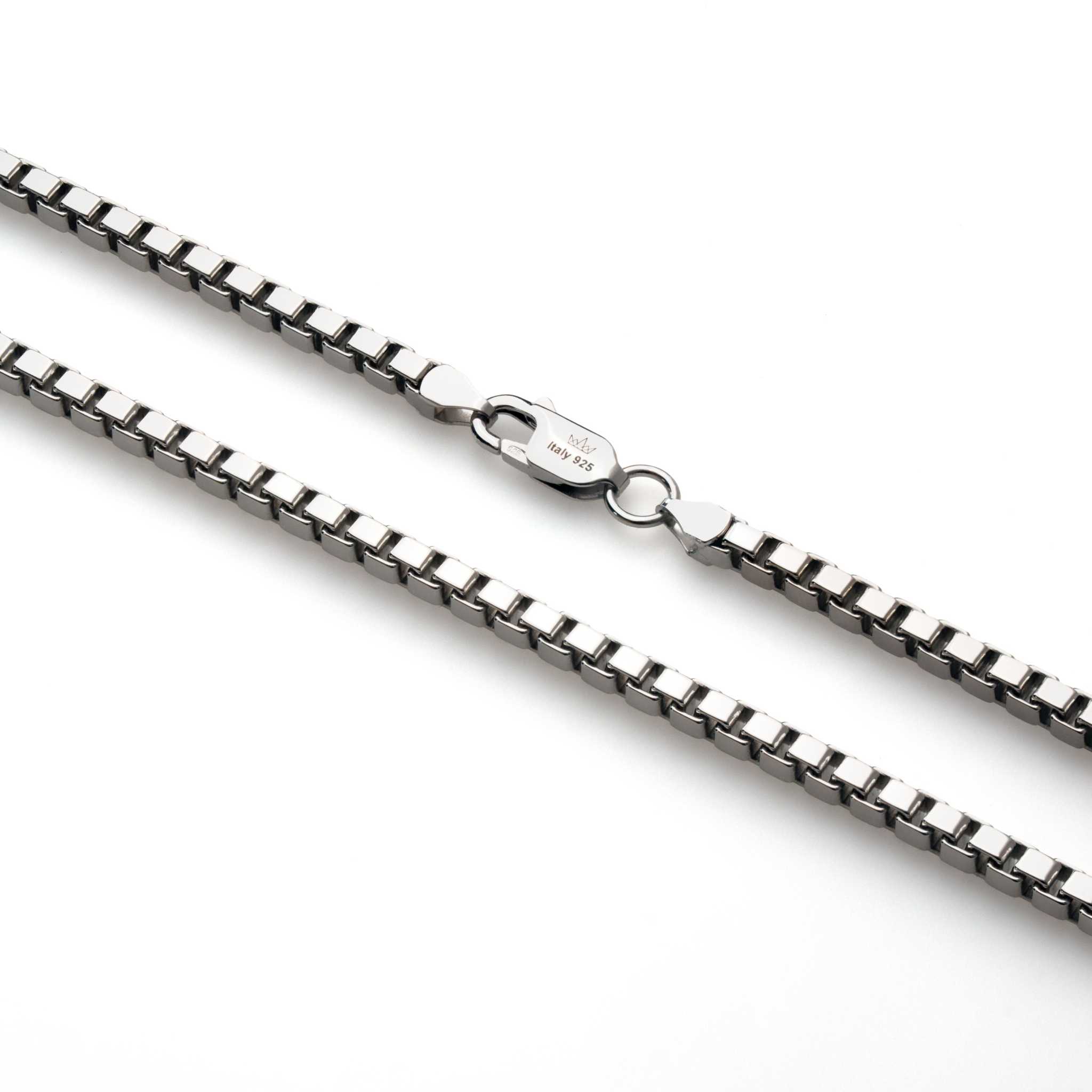 Box Chain Solid 925 Sterling Silver High Polished Rhodium Plated 1-3mm ITALY