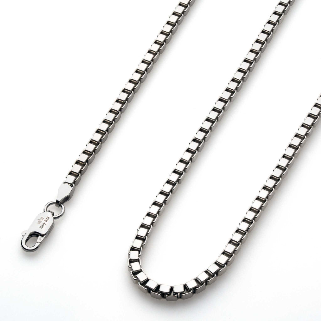 Box Chain Solid 925 Sterling Silver High Polished Rhodium Plated 1-3mm ITALY