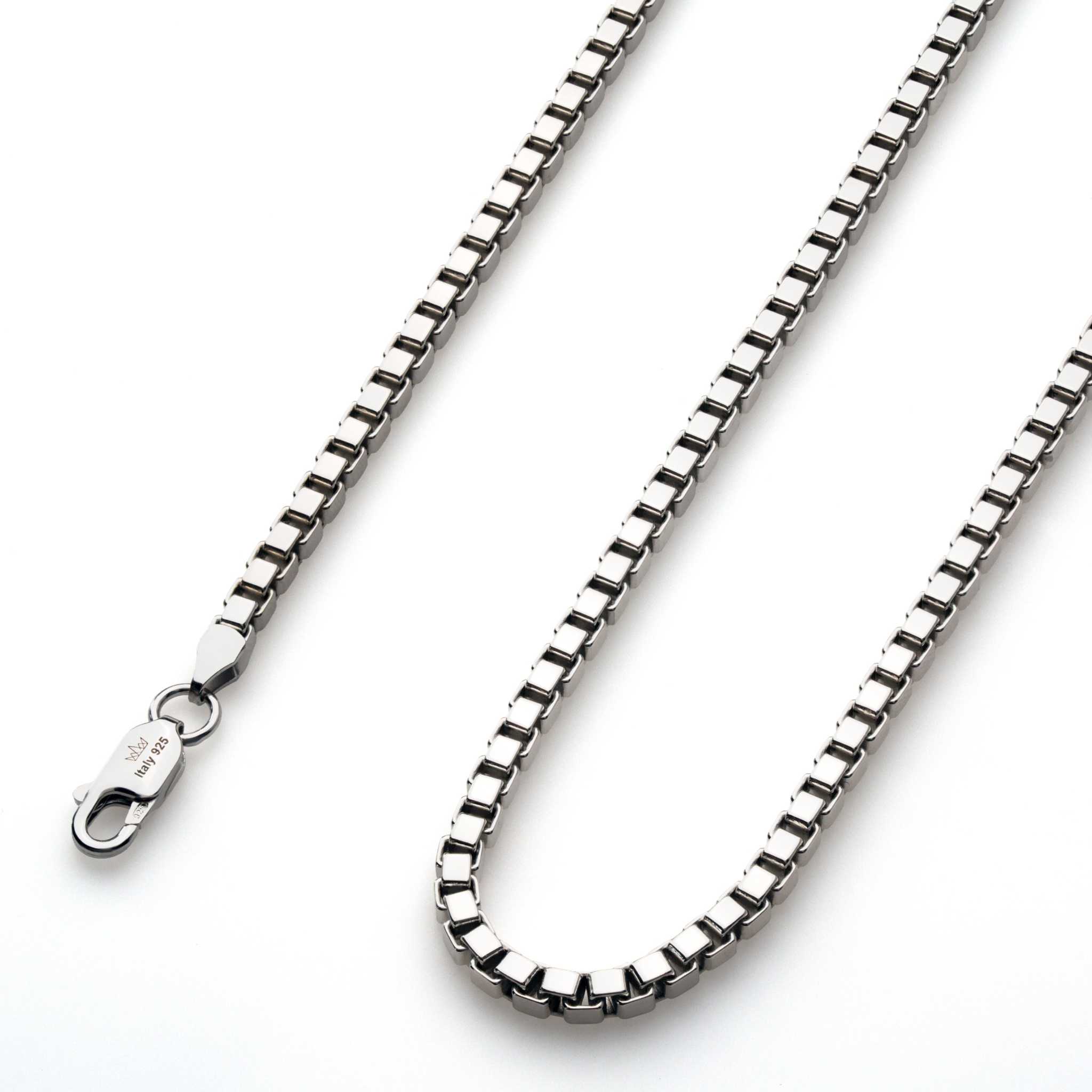 Box Chain Solid 925 Sterling Silver High Polished Rhodium Plated 1-3mm ITALY