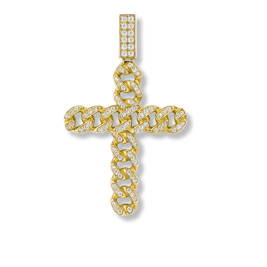 925 Sterling Silver / 14K Gold Plated Cuban Link Cross Pendant Necklace