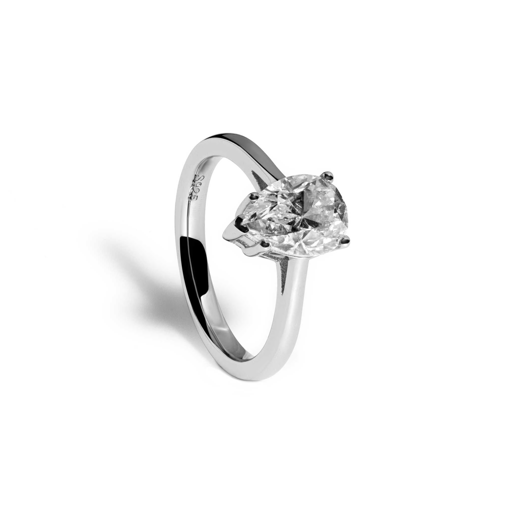 Pear Cut Tear Moissanite 2 TCW Women Engagement Ring - 925 Sterling Silver