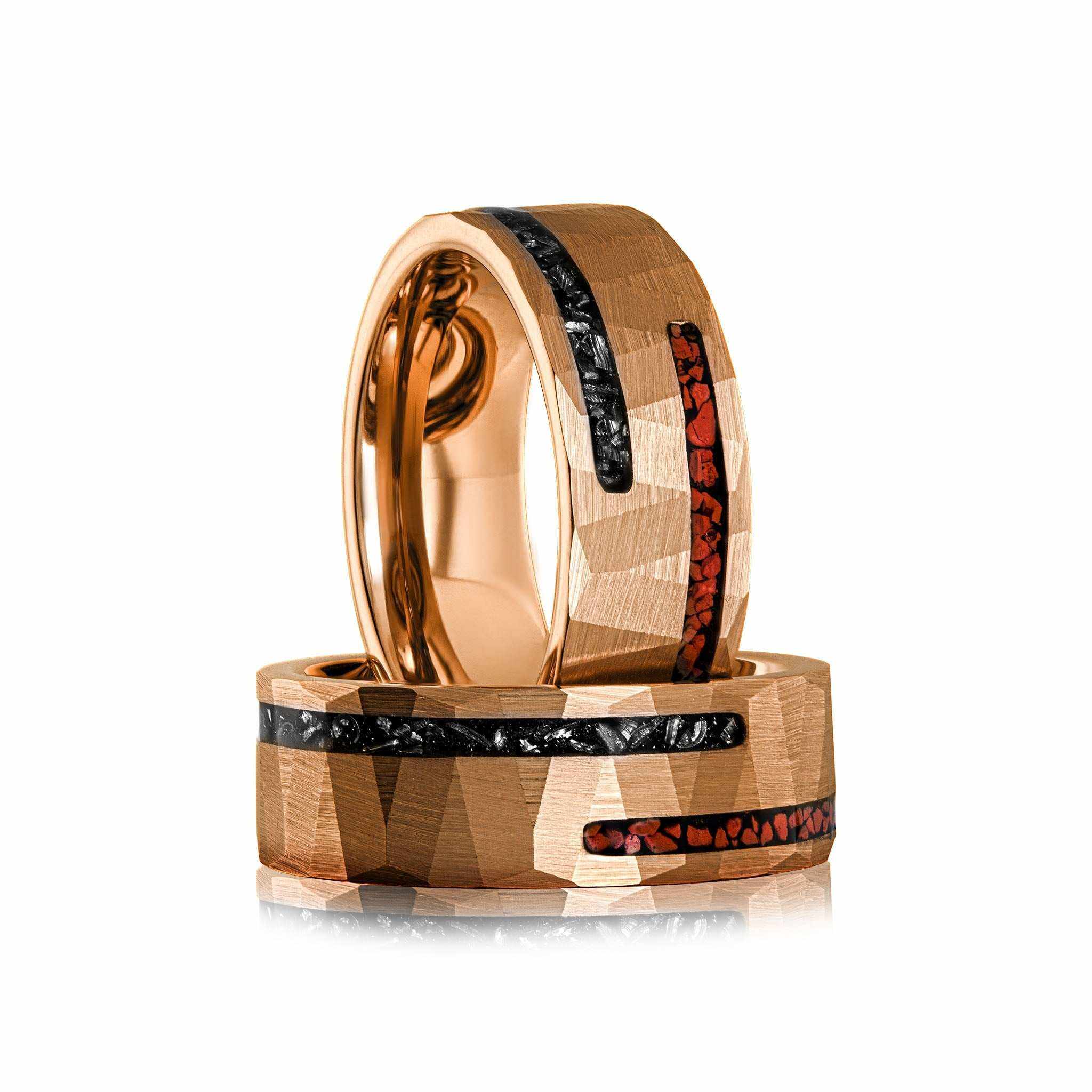 Dinosaur Bone & Meteorite Ring Tungsten Carbide Wedding Band