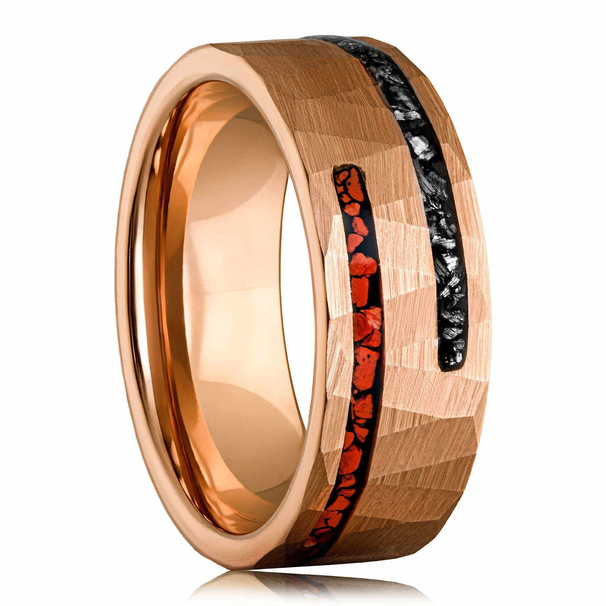 Dinosaur Bone & Meteorite Ring Tungsten Carbide Wedding Band