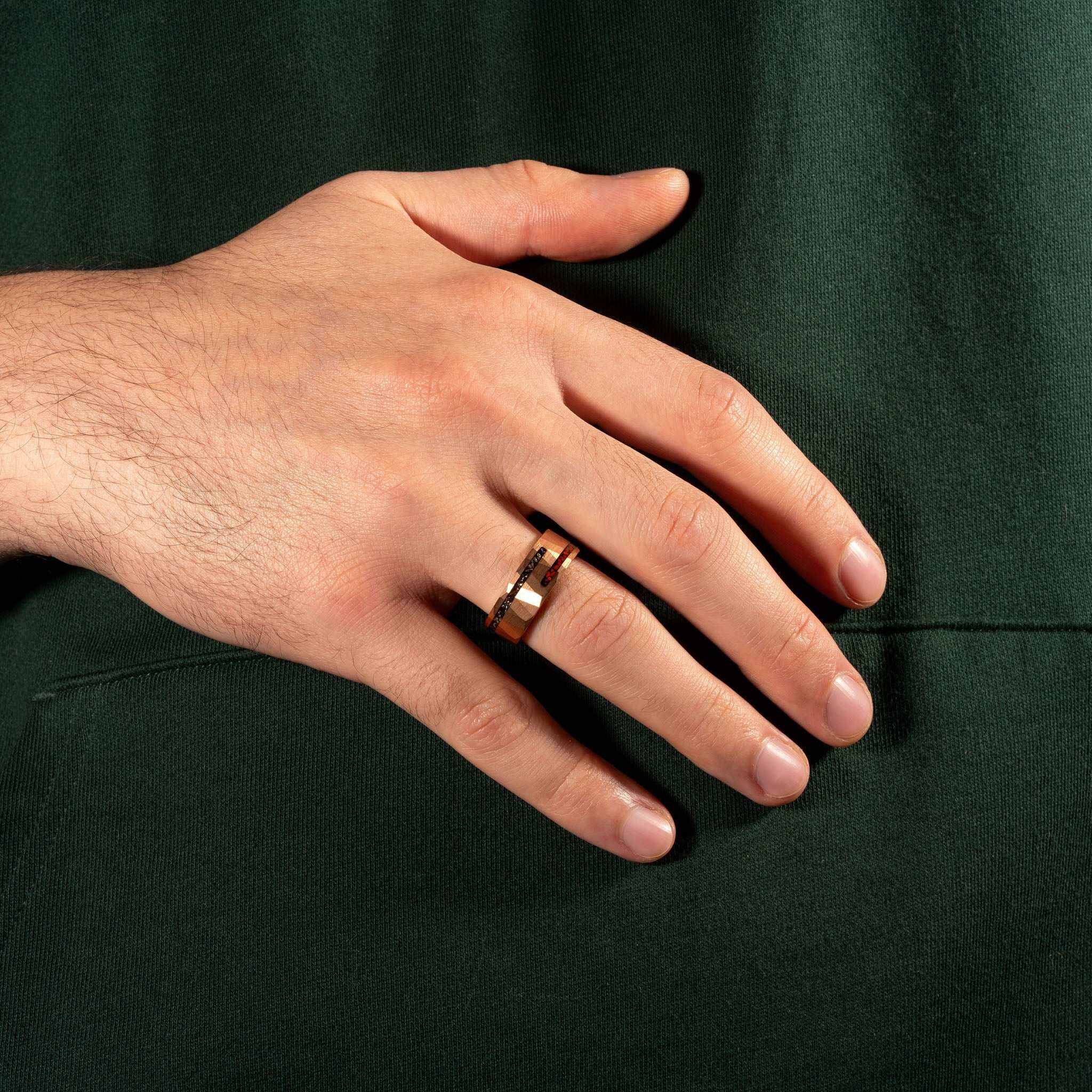 Dinosaur Bone & Meteorite Ring Tungsten Carbide Wedding Band