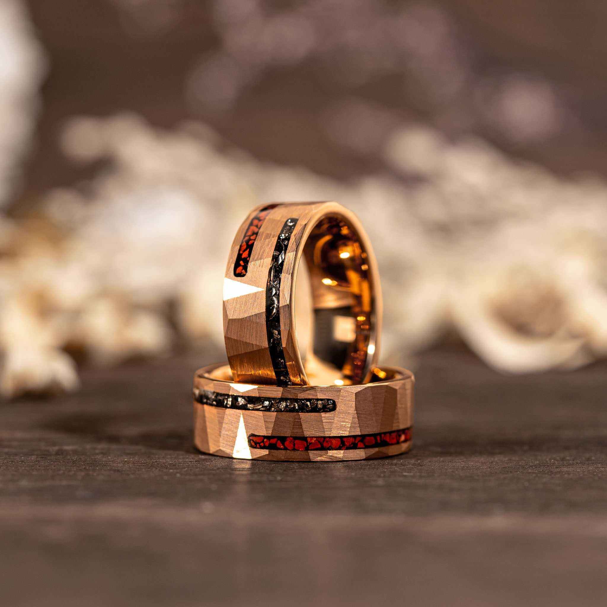 Dinosaur Bone & Meteorite Ring Tungsten Carbide Wedding Band