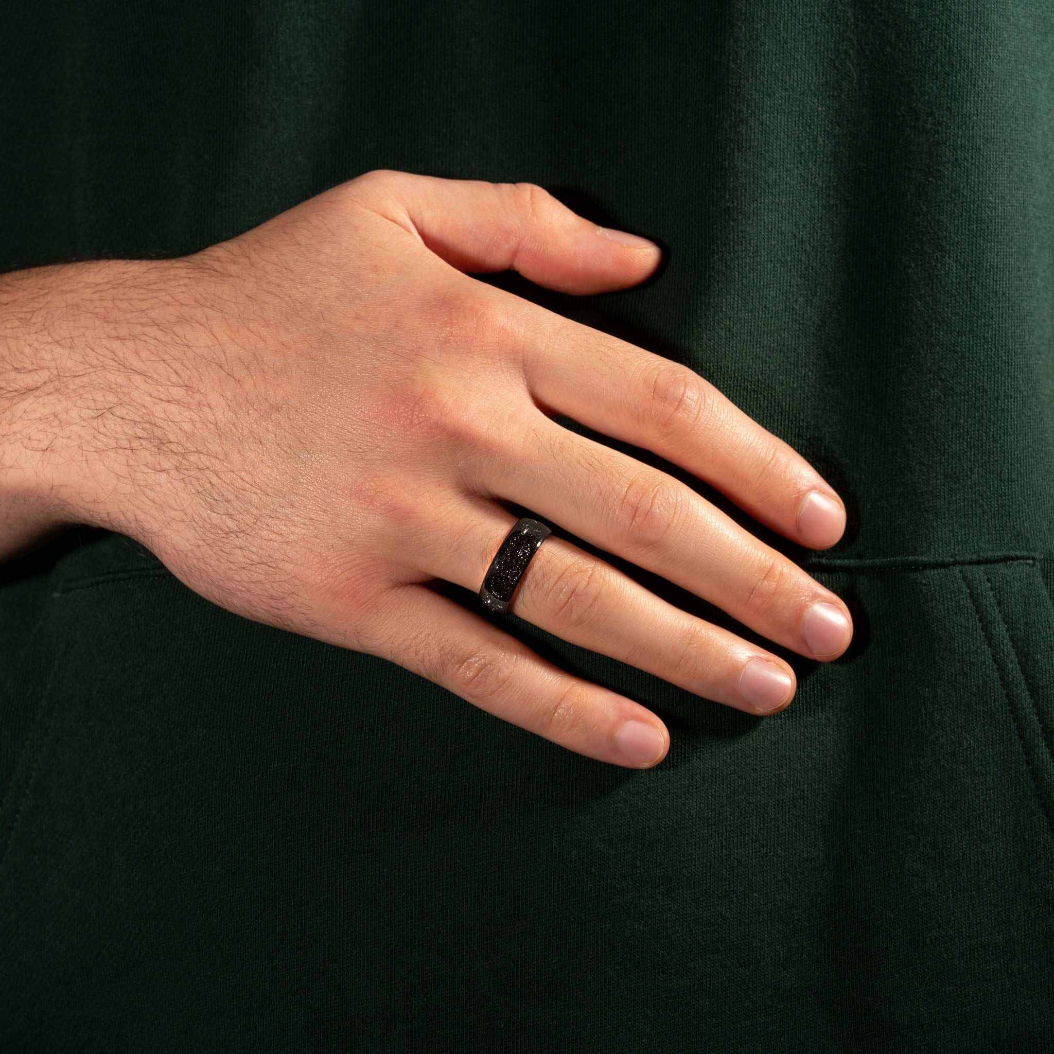 Black Meteorite Eclipse Galaxy Tungsten Carbide Ring