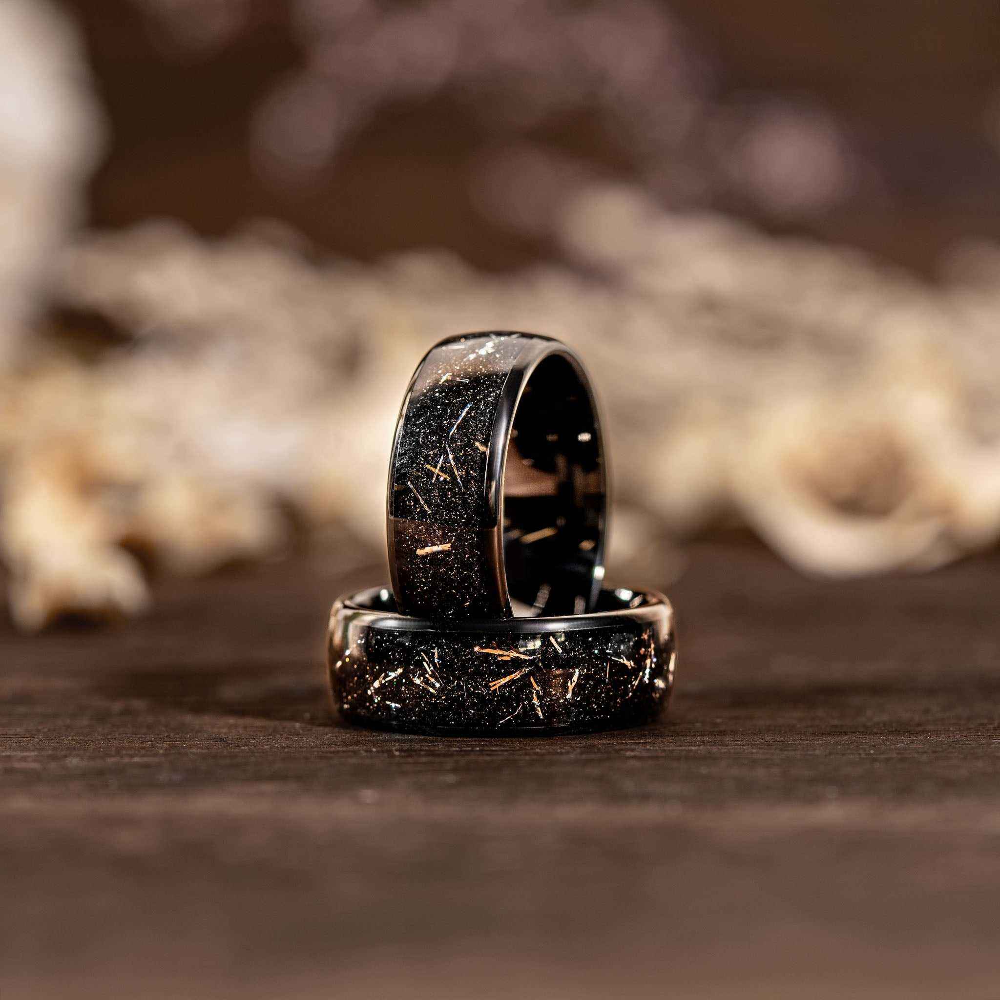 Black Meteorite Eclipse Galaxy Tungsten Carbide Ring