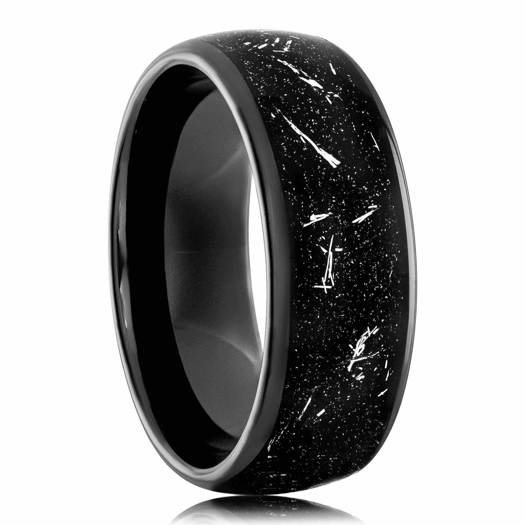 Black Meteorite Eclipse Galaxy Tungsten Carbide Ring