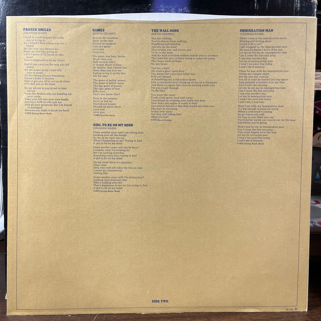 Graham Nash / David Crosby (VINYL) | Excellent+ (EX+) Very Good (VG)