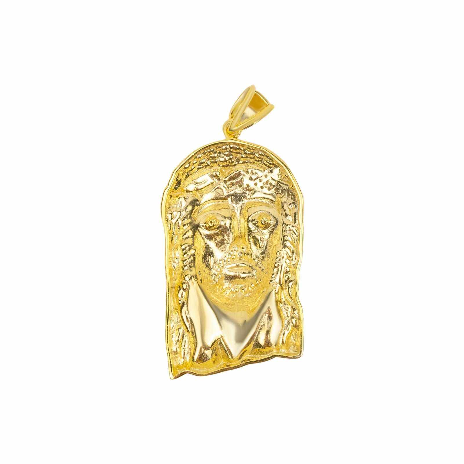 14K Gold Plated Real 925 Sterling Silver Iced Jesus Piece Pendant