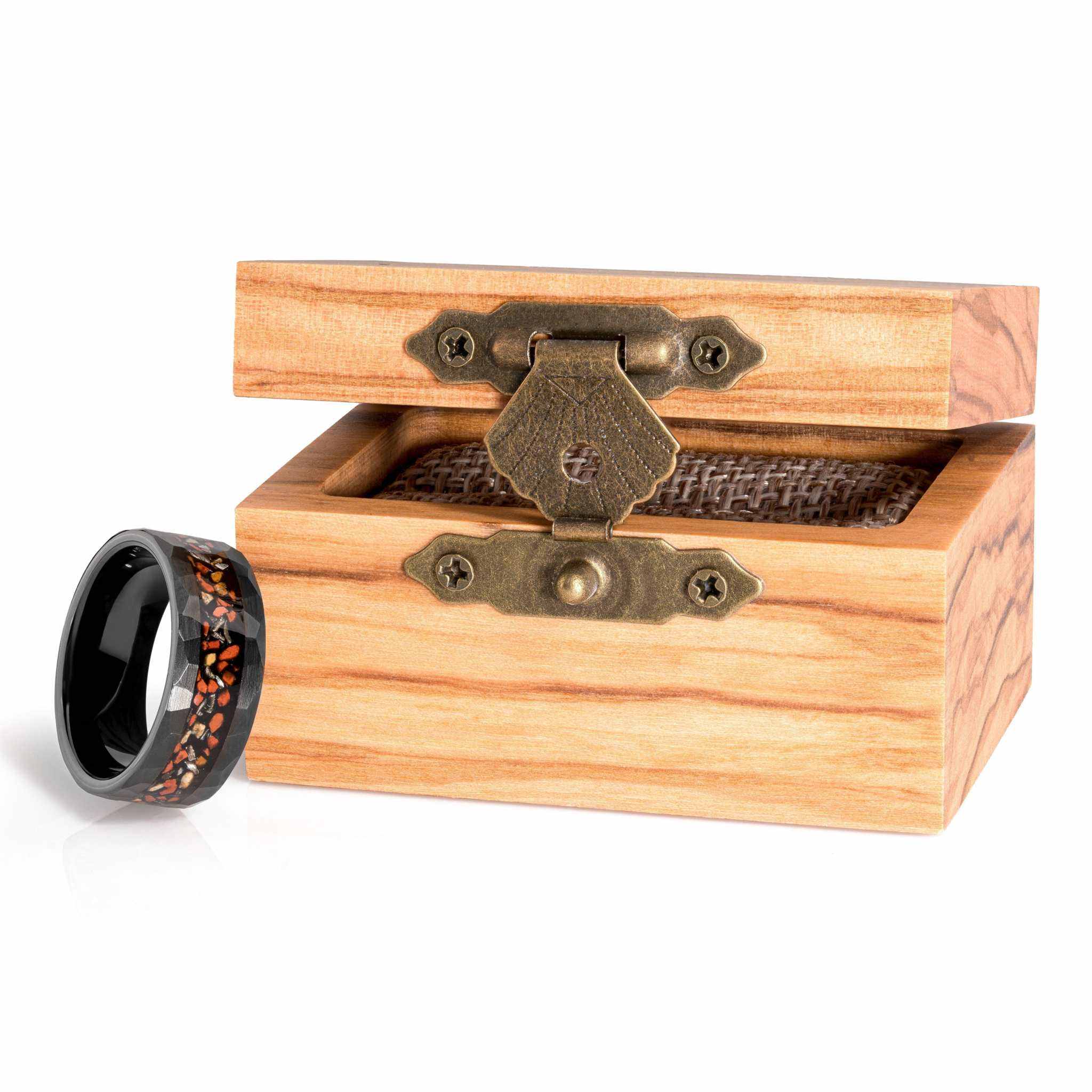 Dinosaur & Meteorite Hammered Tungsten Carbide Black Ring