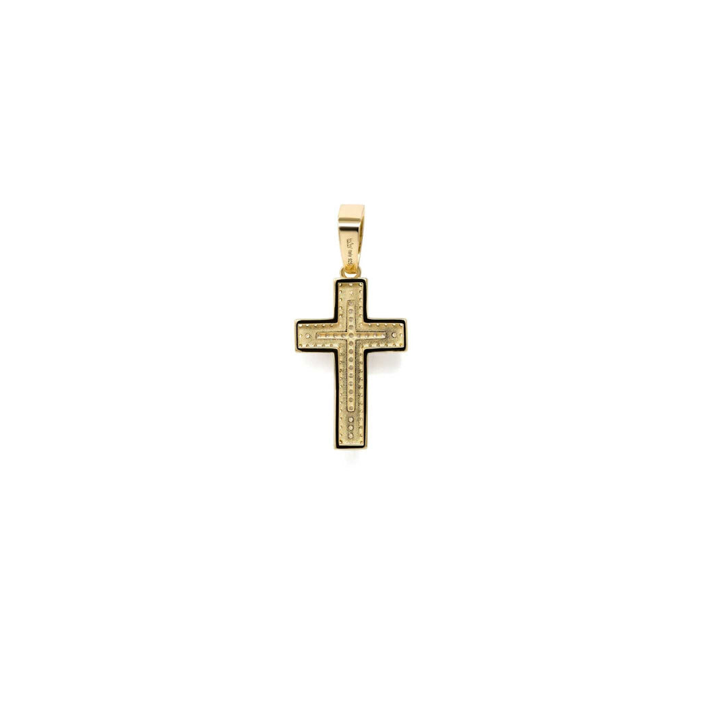 Real 925 Sterling Silver in 14K Gold Finish Iced CZ Cross Crucifix Pendant Religious Small 1" Pendant Charm Necklace Gift for Him or Her