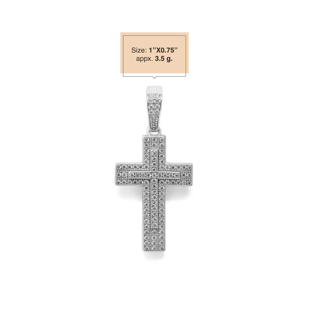 Real 925 Sterling Silver in Rhodium Finish Iced CZ Cross Crucifix Pendant Religious Small 1" Pendant Charm Gift for Him or Her