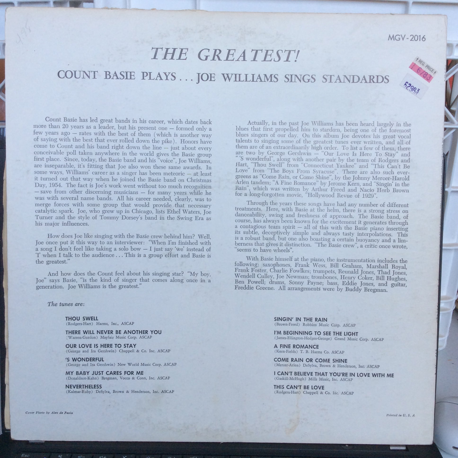 The Greatest! Count Basie Plays...Joe Williams Sings Standards (VINYL) | Near Mint (NM) Very Good Plus (VG+)