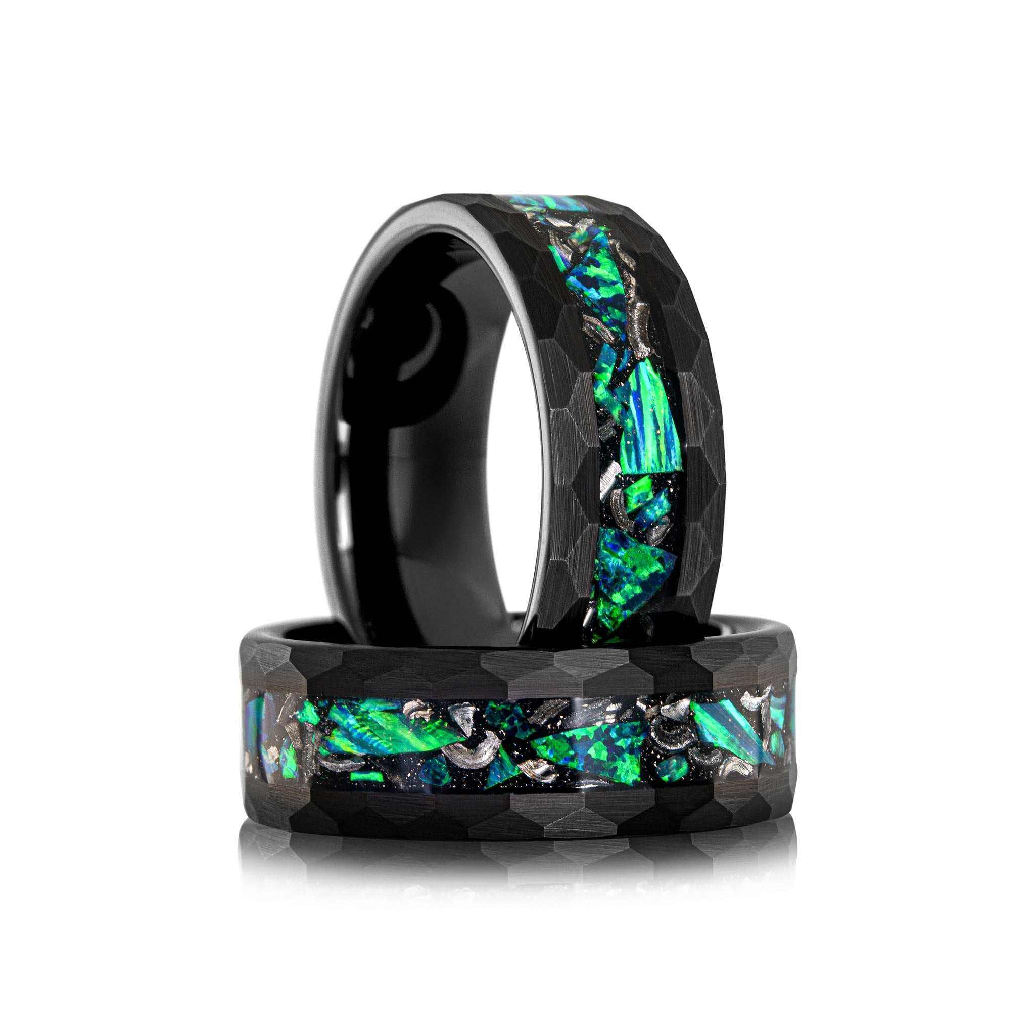 Meteorite x Green Opal Tungsten Carbide Ring