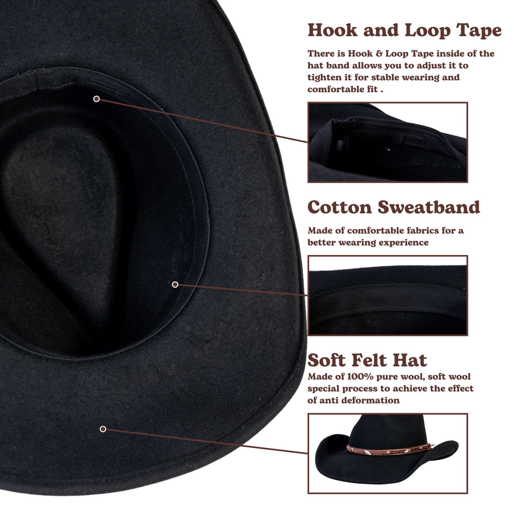 Raven Black Felt Cowboy Hat