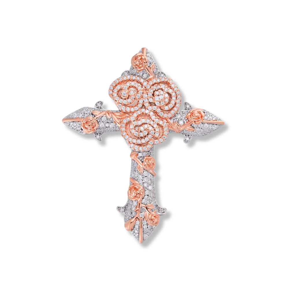 Rose Thorns Moissanite Cross Pendant Solid 925 Sterling Silver