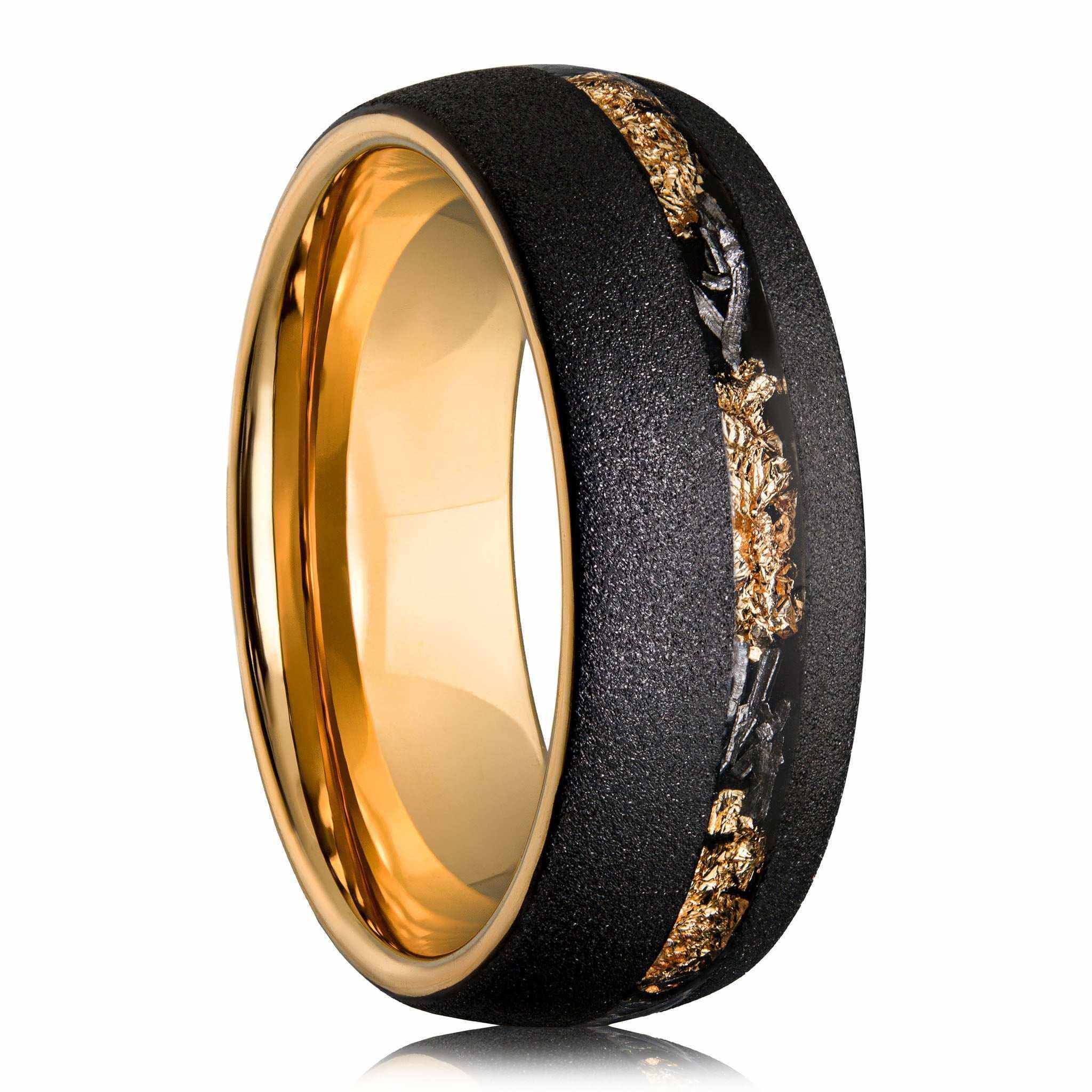 Sandblasted Gold Leaf Meteorite Ring