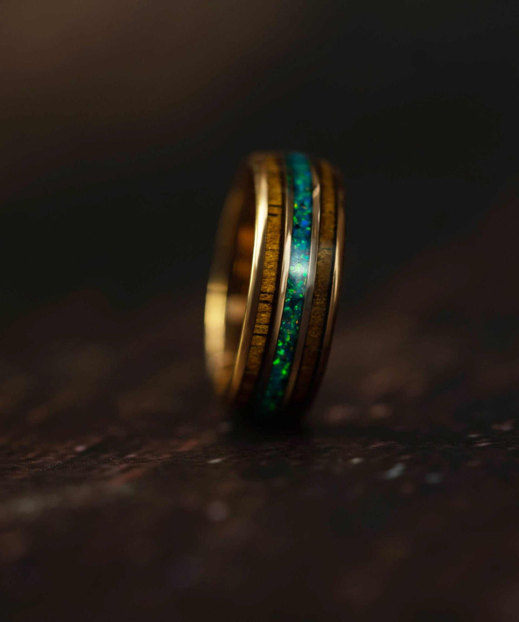 Opal Wood Inlay Rose Gold Tungsten Carbide Ring